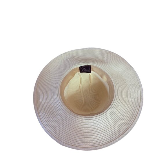 Jacobson Hats Ivory Wide Brim Straw Sun Hat Colorful Beaded Band Cruise Vacation - Picture 7 of 11